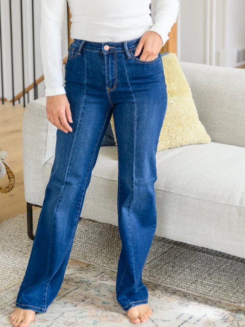 Judy Blue Daria Front Seam Wide Leg Trouser Jeans 5/27 Dark Wash High Rise